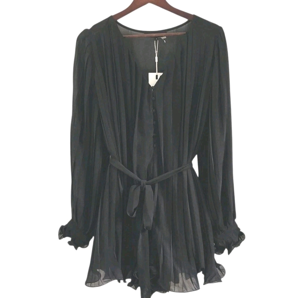 Endless Rose Black Pleated Romper Tie Waist Chiffon Womens Size S NEW